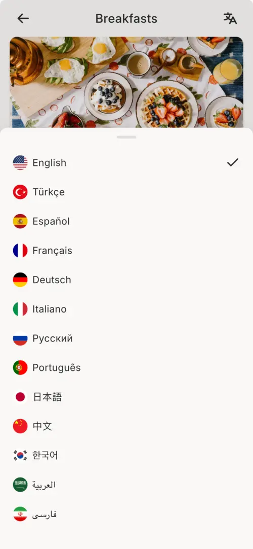 Klika QR Menu in over 20 languages